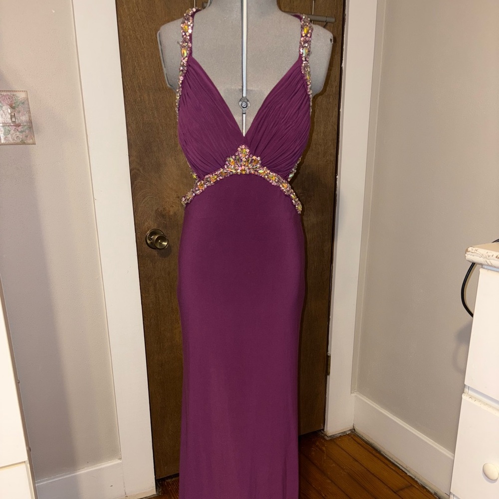 Floor length purple Tony Bowls open back size 2